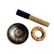 Telihold tibeti hangtál 7 fémből bőrrel bevont fa ütővel, napsárga brokát alátét gyűrűvel - videoval