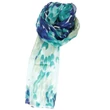 Türkiz, amazonaszöld, tengerészkék és habfehér mintás 100% valódi hernyóselyem sál 50x180cm