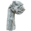 Hermelinfehér alapon acélkék és hollófekete mintás 100% valódi hernyóselyem sál 50x180cm