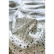 Hermelinfehér alapon acélkék és hollófekete mintás 100% valódi hernyóselyem sál 50x180cm