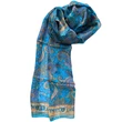 Kobaltkék alapon paisley mintás 100% valódi hernyóselyem sál 100x180 cm