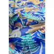 Chartresikék alapon levélmintás 100% valódi hernyóselyem sál 50x180 cm