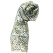 Hermelinfehér alapon szaharasárga és angolzöld mintás 100% valódi hernyóselyem sál 50x180 cm