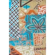 Cölinkék, perzsanarancs és spanyolbarna mintás 100% valódi hernyóselyem sál 50x180 cm