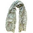 Hermelinfehér alapon szaharasárga és angolzöld mintás 100% valódi hernyóselyem sál 100x180 cm