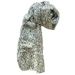 Hermelinfehér alapon szaharasárga és angolzöld mintás 100% valódi hernyóselyem sál 100x180 cm