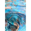 Damaszkuszikék, perzsanarancs, füstkék mintás 100% valódi hernyóselyem sál 100x180 cm