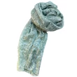 Harmatfehér alapon jadezöld mintás 100% valódi hernyóselyem sál 100x180 cm