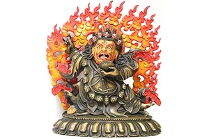 Mahakála Buddha szobor tibeti oltárra - lánggal együtt 30 cm magas!