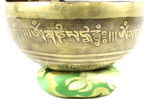 428 grammos tibeti mantrás hangtál 7 fémből zöld  brokát alátéttel-videóval