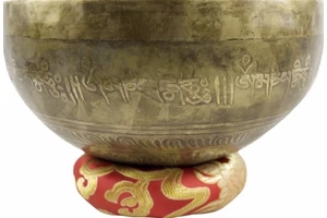 846 grammos tibeti mantrás hangtál 7 fémből piros színű brokáttal és ütővel - videoval