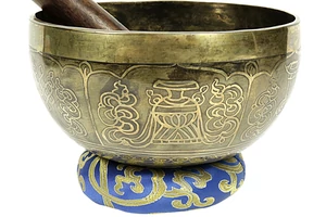 776 grammos tibeti mantrás hangtál 7 fémből készült, kék brokáttal - videoval