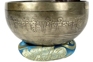499 grammos tibeti mantrás hangtál 7 fémből türkiz brokát alátéttel - videoval