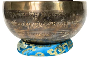 916 grammos tibeti mantrás hangtál 7 fémből türkiz brokát alátéttel - videoval