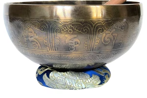 Gyógyító Buddha hangtál 7 fémből kék brokáttal és ütővel - videoval
