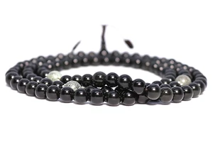 Obszidián mala valódi türkiz osztóval 108 szemes 90 cm kerületű