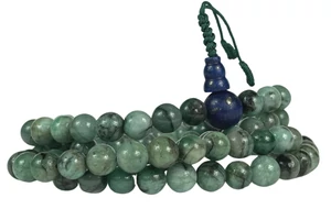 Smaragd mala, lápisz lazuli guruval, 108 szemes 76 cm kerületű