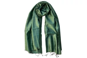 100% valódi hernyóselyem borostyánzöld színű nyers selyem sál 70x180cm