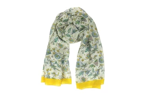 Krókuszsárga keretben virágmintás 100% valódi hernyóselyem sál 100x180 cm