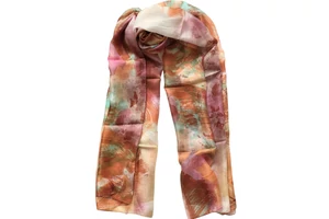 Téglavörös alapon mintás 100% valódi hernyóselyem sál 100x180 cm