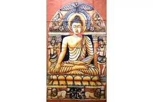 Buddha batik kép-140x90cm-es falikép sárga