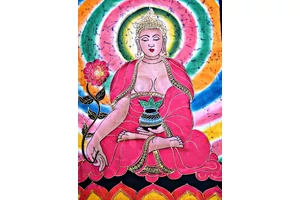 Eredeti indiai kézzel festett Buddha batik kép-115x75cm-es falikép