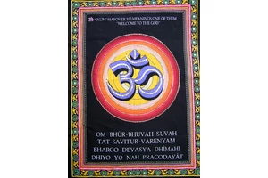 Eredeti indiai kézzel festett Om szótag + gayatri mantra batik kép