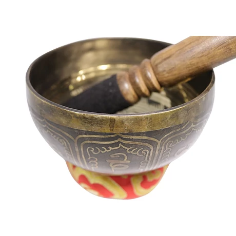 560 grammos tibeti mantrás hangtál 7 fémből piros színű brokáttal és ütővel - videoval