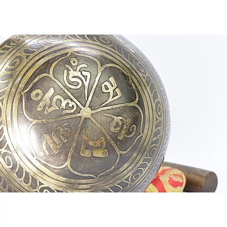 560 grammos tibeti mantrás hangtál 7 fémből piros színű brokáttal és ütővel - videoval