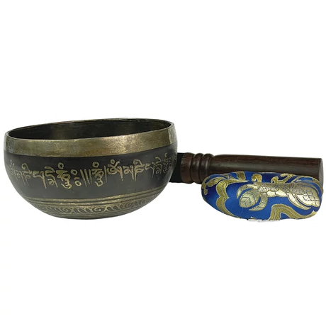 341 grammos tibeti mantrás hangtál 7 fémből készült, kék brokáttal - videoval