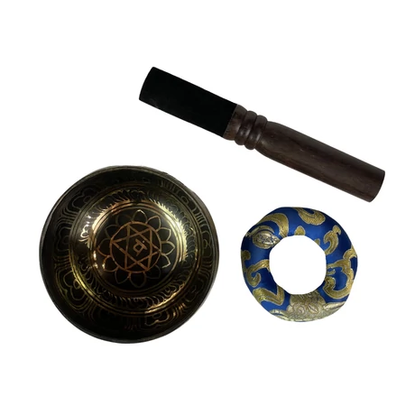 341 grammos tibeti mantrás hangtál 7 fémből készült, kék brokáttal - videoval