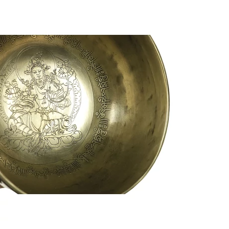 Zöld Tara tibeti mantrás hangtál 7 fémből piros színű brokáttal és ütővel - videoval