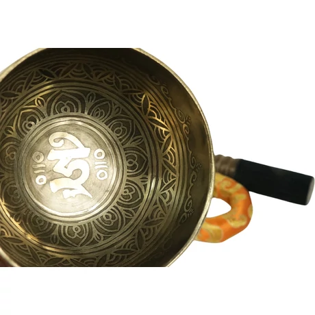 328 grammos tibeti mantrás hangtál 7 fémből készült, sarga brokáttal - videoval