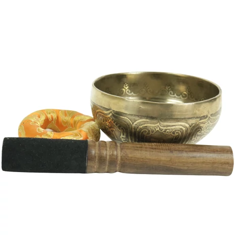 328 grammos tibeti mantrás hangtál 7 fémből készült, sarga brokáttal - videoval