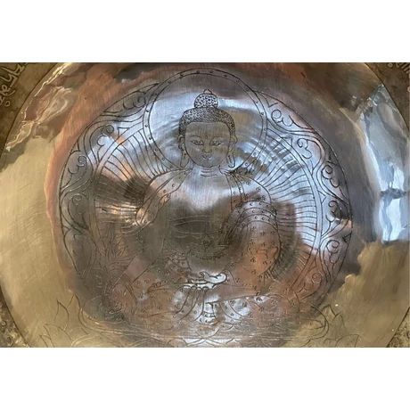 Gyógyító Buddha hangtál 7 fémből sárga brokáttal és ütővel - videoval