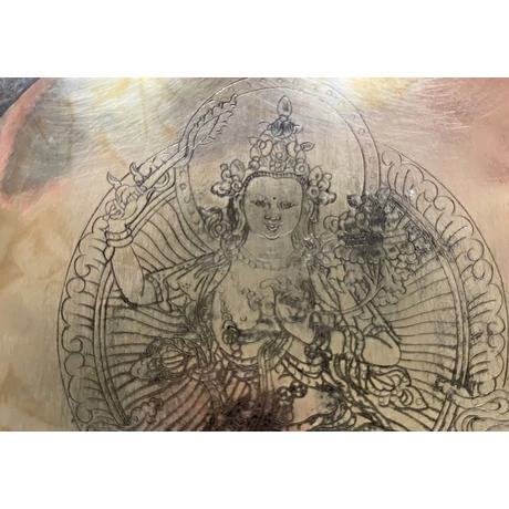 Manjushri tibeti mantrás hangtál 7 fémből sárga színű brokáttal és ütővel - videoval