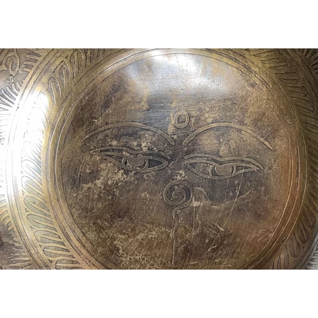 Manjushri tibeti mantrás hangtál 7 fémből sárga színű brokáttal és ütővel - videoval