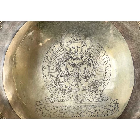 Amithayus hangtál tibeti mantrás 7 fémből piros színű brokáttal - videoval