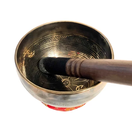 431 grammos tibeti mantrás hangtál 7 fémből piros brokát alátéttel - videoval