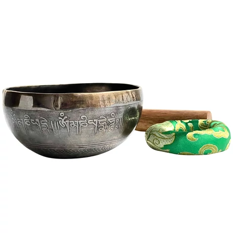 456 grammos tibeti mantrás hangtál 7 fémből zöld brokát alátéttel - videoval