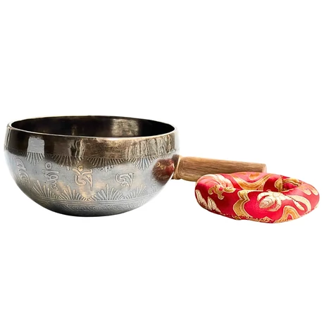 581 grammos tibeti mantrás hangtál 7 fémből piros brokát alátéttel - videoval