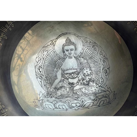 Gyógyító Buddha hangtál 7 fémből kék brokáttal és ütővel - videoval
