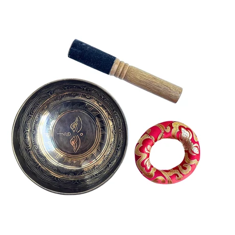 617 grammos tibeti mantrás hangtál 7 fémből piros brokát alátéttel - videoval
