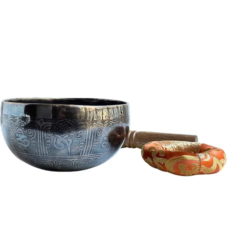 616 grammos tibeti mantrás hangtál 7 fémből napsárga brokát alátéttel - videoval