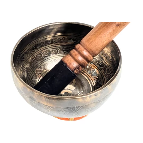 545 grammos tibeti mantrás hangtál 7 fémből napsárga brokát alátéttel - videoval