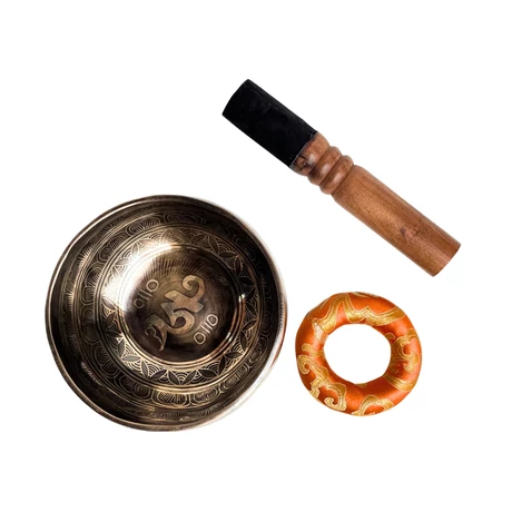 545 grammos tibeti mantrás hangtál 7 fémből napsárga brokát alátéttel - videoval