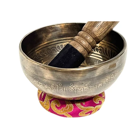 295 grammos tibeti mantrás hangtál 7 fémből bíbor brokát alátéttel - videoval