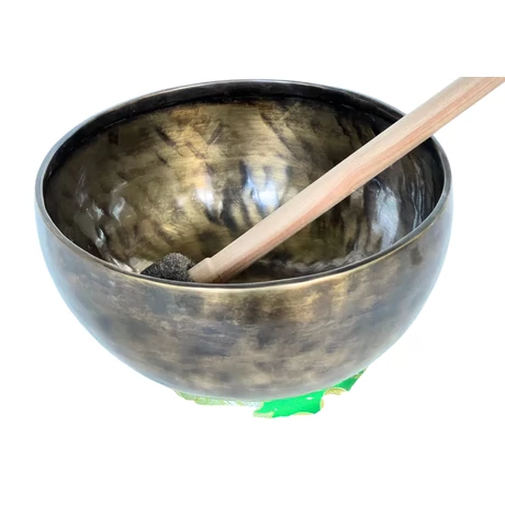 Szívcsakra tibeti hangtál zöld brokát alátéttel - videoval