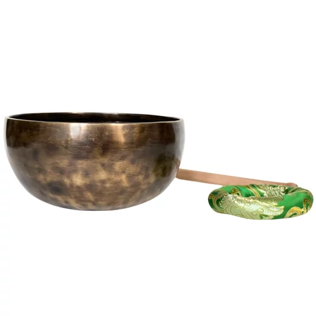 Szívcsakra tibeti hangtál zöld brokát alátéttel - videoval