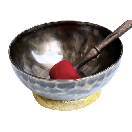 Gyökércsakra tibeti hangtál sárga brokát alátéttel - videoval